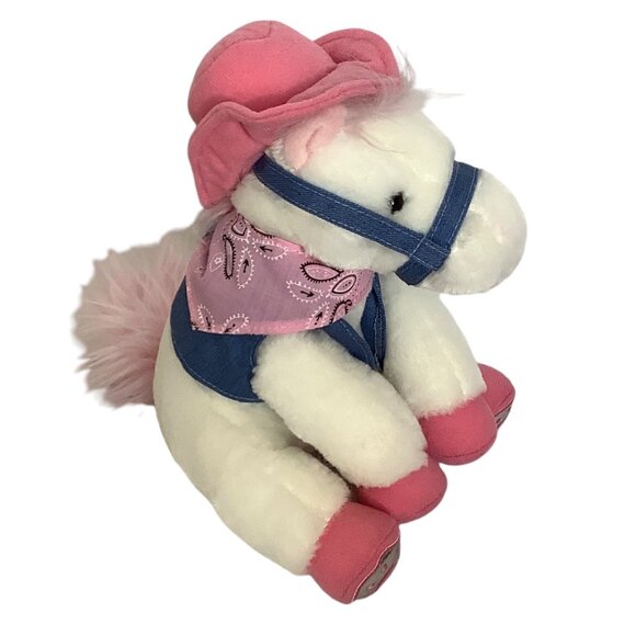Round Up White Pony Plush Toy Aurora Pink Cowboy Hat Western Rodeo Pink 9” NWT - Picture 2 of 8